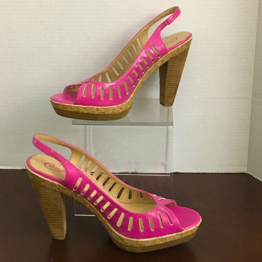 Candie’s Phyllis Fuchsia Peep-Toe Cork Pumps